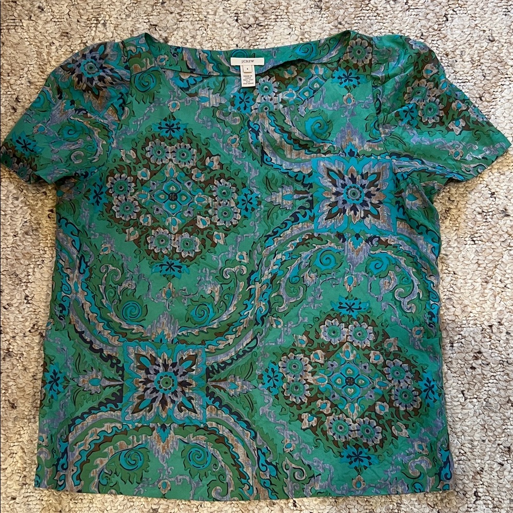 J. Crew Silk Green Patterned Women's Top
